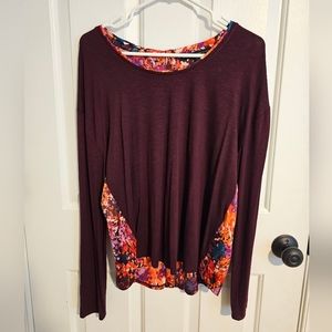 WHBM Floral Long Sleeve Blouse | Maroon Purple Pink | Medium